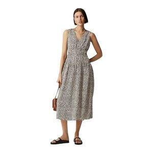 J Crew Sleeveless V Neck Hyacinth Midi Leopard Print Women Size M Crepe de Chine